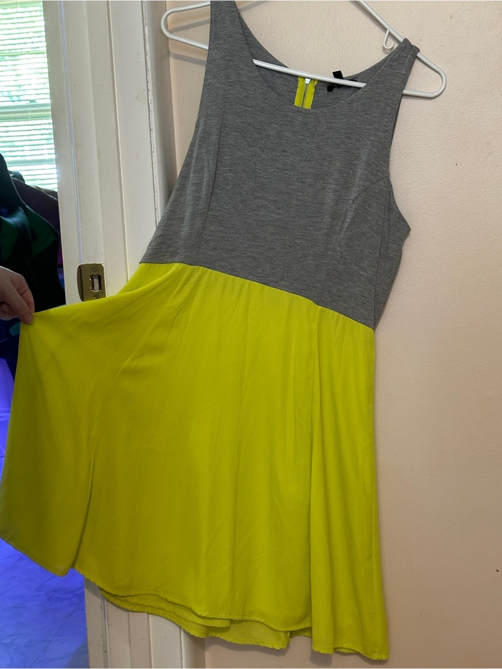 Gray and Neon Yellow Sleeveless Fit & Flare Dress size M 12-14 11 dollars
